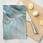 抽象芸術ブルーグリーンバタフライファンタジーフラクタルアート キッチンタオル (四つ折り)