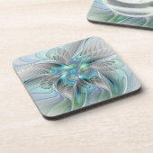 抽象芸術ブルーグリーンバタフライファンタジーフラクタルアート コースター (左側)