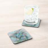 抽象芸術ブルーグリーンバタフライファンタジーフラクタルアート コースター (右側)