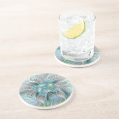 抽象芸術ブルーグリーンバタフライファンタジーフラクタルアート コースター (側面)