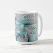抽象芸術ブルーグリーンバタフライファンタジーフラクタルアート コーヒーマグカップ (正面右)