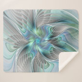 抽象芸術ブルーグリーンバタフライファンタジーフラクタルアート シェルパブランケット (正面(横))