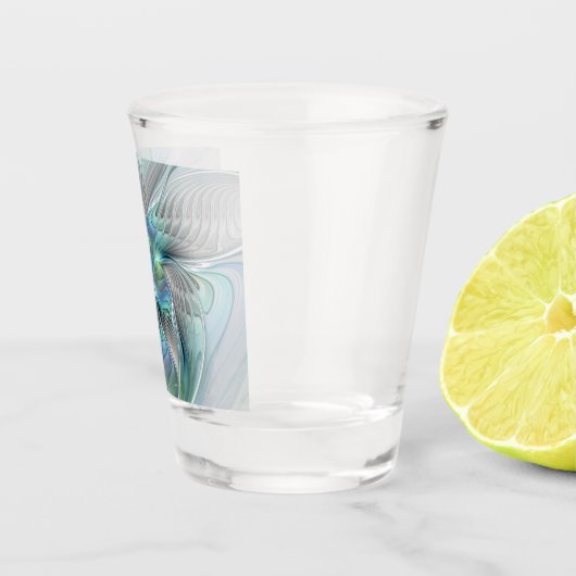 抽象芸術ブルーグリーンバタフライファンタジーフラクタルアート ショットグラス (右)