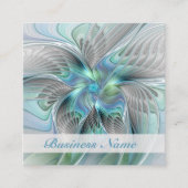 抽象芸術ブルーグリーンバタフライファンタジーフラクタルアート スクエア名刺 (正面)