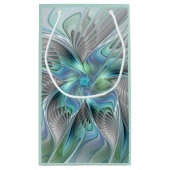 抽象芸術ブルーグリーンバタフライファンタジーフラクタルアート スモールペーパーバッグ (裏面)