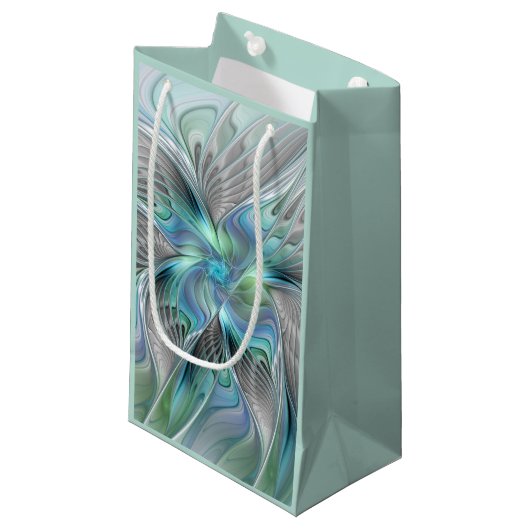 抽象芸術ブルーグリーンバタフライファンタジーフラクタルアート スモールペーパーバッグ (正面アングル)