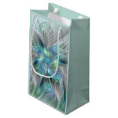 抽象芸術ブルーグリーンバタフライファンタジーフラクタルアート スモールペーパーバッグ (裏面アングル)