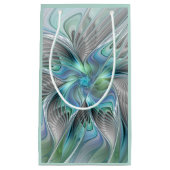 抽象芸術ブルーグリーンバタフライファンタジーフラクタルアート スモールペーパーバッグ (正面)