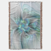 抽象芸術ブルーグリーンバタフライファンタジーフラクタルアート スローブランケット (正面縦)
