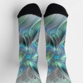 抽象芸術ブルーグリーンバタフライファンタジーフラクタルアート ソックス (上部)