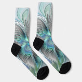 抽象芸術ブルーグリーンバタフライファンタジーフラクタルアート ソックス (右)
