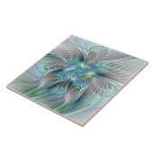 抽象芸術ブルーグリーンバタフライファンタジーフラクタルアート タイル (側面)