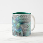 抽象芸術ブルーグリーンバタフライファンタジーフラクタルアート ツートーンマグカップ (正面右)