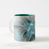 抽象芸術ブルーグリーンバタフライファンタジーフラクタルアート ツートーンマグカップ (正面左)
