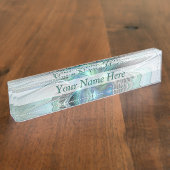 抽象芸術ブルーグリーンバタフライファンタジーフラクタルアート デスクネームプレート (側面)