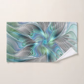 抽象芸術ブルーグリーンバタフライファンタジーフラクタルアート バスタオルセット (ハンドタオル)