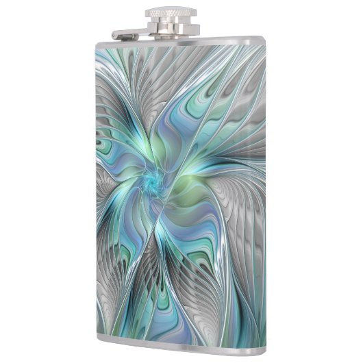 抽象芸術ブルーグリーンバタフライファンタジーフラクタルアート フラスク (左)