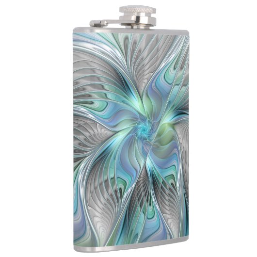抽象芸術ブルーグリーンバタフライファンタジーフラクタルアート フラスク (右)