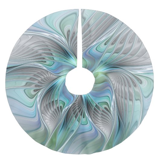 抽象芸術ブルーグリーンバタフライファンタジーフラクタルアート ブラッシュドポリエステルツリースカート (正面)