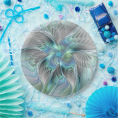 抽象芸術ブルーグリーンバタフライファンタジーフラクタルアート ペーパープレート (パーティー)