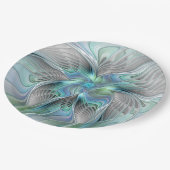 抽象芸術ブルーグリーンバタフライファンタジーフラクタルアート ペーパープレート (アングル)