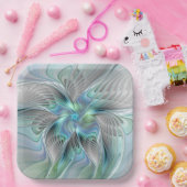 抽象芸術ブルーグリーンバタフライファンタジーフラクタルアート ペーパープレート (パーティー)