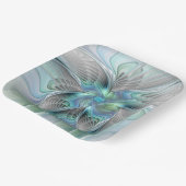 抽象芸術ブルーグリーンバタフライファンタジーフラクタルアート ペーパープレート (傾斜あり)