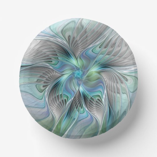 抽象芸術ブルーグリーンバタフライファンタジーフラクタルアート ペーパーボウル (正面)