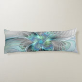 抽象芸術ブルーグリーンバタフライファンタジーフラクタルアート ボディピロー (裏面)