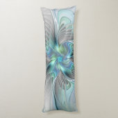 抽象芸術ブルーグリーンバタフライファンタジーフラクタルアート ボディピロー (裏面 (縦))