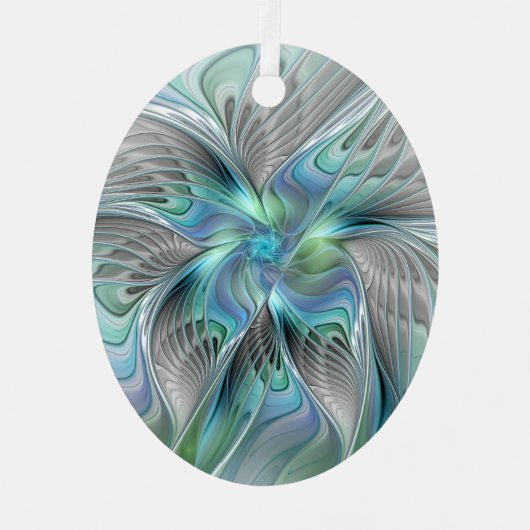 抽象芸術ブルーグリーンバタフライファンタジーフラクタルアート メタルオーナメント (正面)