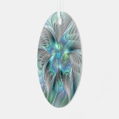 抽象芸術ブルーグリーンバタフライファンタジーフラクタルアート メタルオーナメント (正面左)