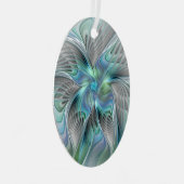 抽象芸術ブルーグリーンバタフライファンタジーフラクタルアート メタルオーナメント (正面右)
