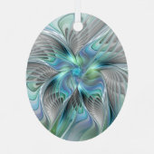 抽象芸術ブルーグリーンバタフライファンタジーフラクタルアート メタルオーナメント (裏面)