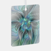 抽象芸術ブルーグリーンバタフライファンタジーフラクタルアート メタルオーナメント (正面右)