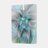 抽象芸術ブルーグリーンバタフライファンタジーフラクタルアート メタルオーナメント (正面左)