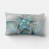 抽象芸術ブルーグリーンバタフライファンタジーフラクタルアート ランバークッション (裏面)