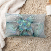 抽象芸術ブルーグリーンバタフライファンタジーフラクタルアート ランバークッション (ブランケット)