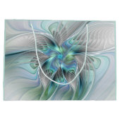 抽象芸術ブルーグリーンバタフライファンタジーフラクタルアート ラージペーパーバッグ (裏面)