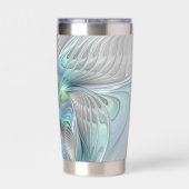 抽象芸術ブルーグリーンバタフライファンタジーフラクタルアート 保温保冷タンブラー (背面)