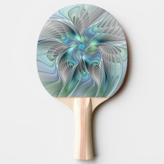 抽象芸術ブルーグリーンバタフライファンタジーフラクタルアート 卓球ラケット (裏面)