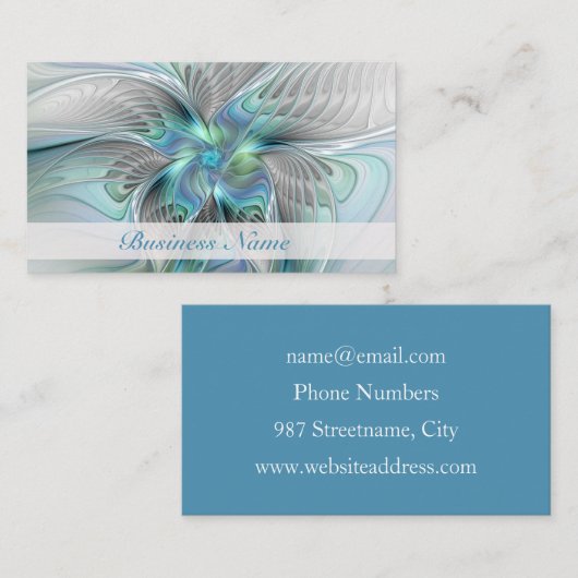 抽象芸術ブルーグリーンバタフライファンタジーフラクタルアート 名刺 (正面/裏面)
