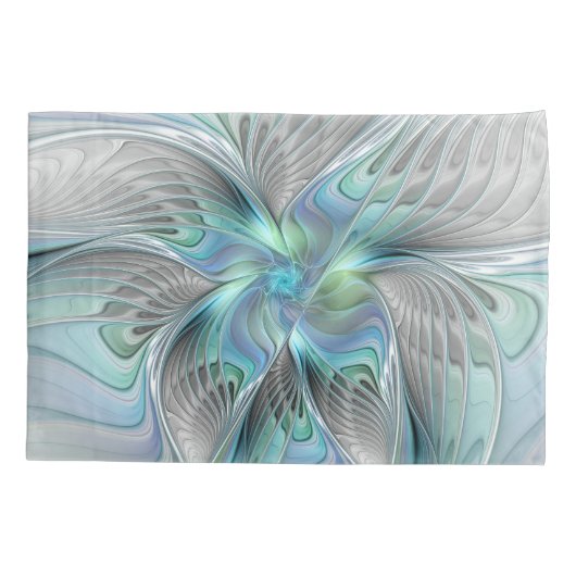 抽象芸術ブルーグリーンバタフライファンタジーフラクタルアート 枕カバー (裏面)