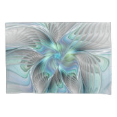 抽象芸術ブルーグリーンバタフライファンタジーフラクタルアート 枕カバー (正面)