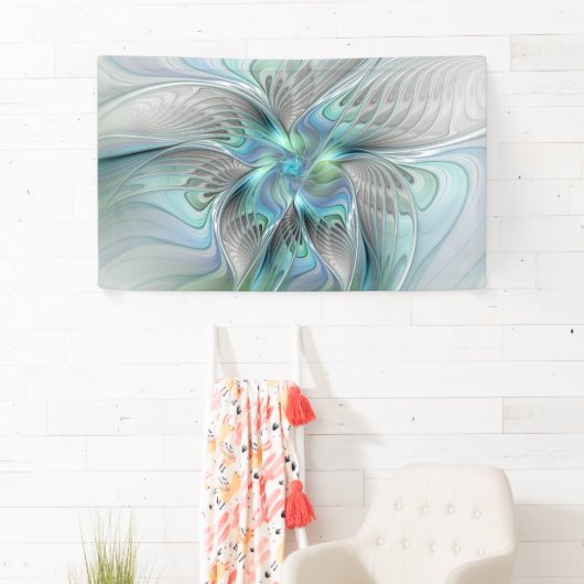 抽象芸術ブルーグリーンバタフライファンタジーフラクタルアート 横断幕 (インサイチュ)