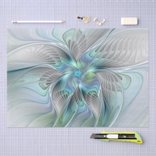 抽象芸術ブルーグリーンバタフライファンタジーフラクタルアート 薄葉紙 (クラフト)
