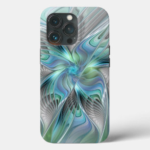 抽象芸術ブルーグリーンバタフライファンタジーフラクタルアート iPhone 13 PROケース