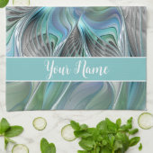 抽象芸術ブルーグリーンバタフライファンタジーフラクタル名 キッチンタオル (折り畳み)