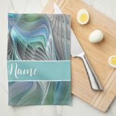 抽象芸術ブルーグリーンバタフライファンタジーフラクタル名 キッチンタオル (四つ折り)