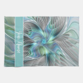 抽象芸術ブルーグリーンバタフライファンタジーフラクタル名 キッチンタオル (横)